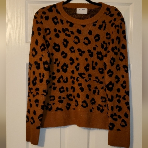 Old Navy Cozy Po-Chee Cheetah Print Long Sleeve Knit Sweater M Brown Cheetah - Picture 1 of 4